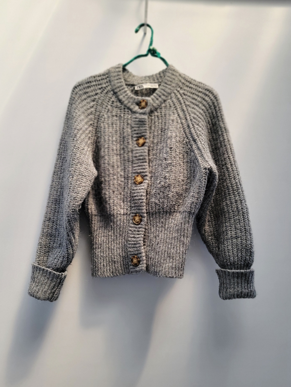 Zara Chunky Knit Cardigan Sweater Size Small Gray Alpaca Wool Academia Preppy